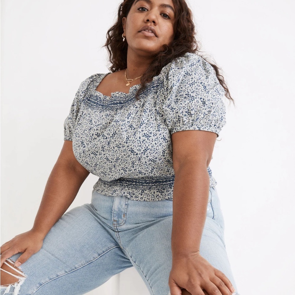 NEW • Madewell • Women’s Plus Jeanette Top in Florentine Floral Blue  1X